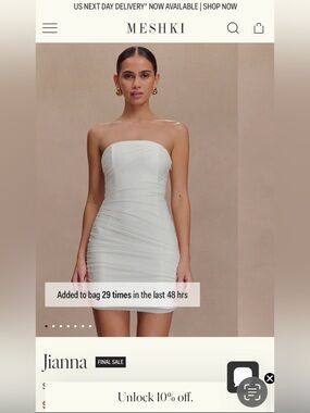 NWT Meshki Joanna White Strapless Ruched Mini Dress